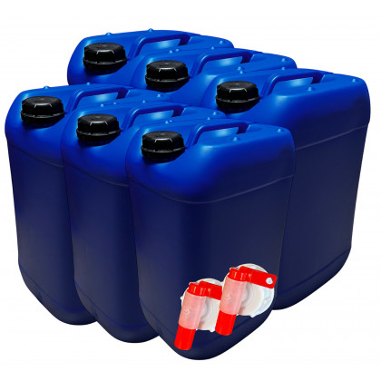 Lot de 6x Bidon Jerrican Plastique 25 Litres Bleu + 2 Bouchons Verseurs